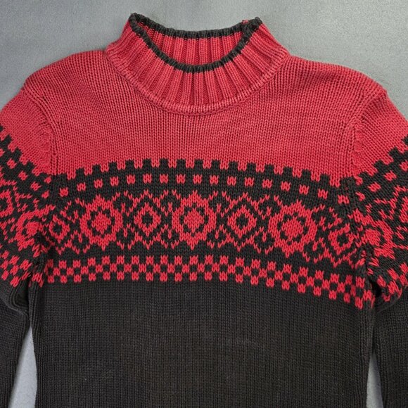 Jones Wear Sport Sweater Womens M Red Black Fair Isle Mock Neck Cotton Vintage - Picture 2 of 9